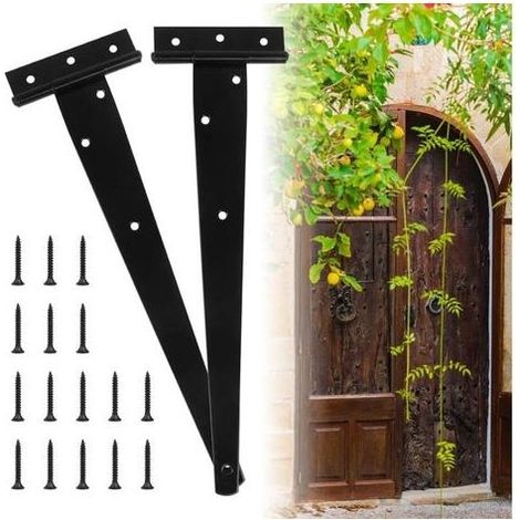 Cyslmuk – Charnière en T 12 pouces – Lot de 2 charnières lourdes – Charge max 25 kg – Installation facile avec vis – Pour portes de garage et portails (1/5)