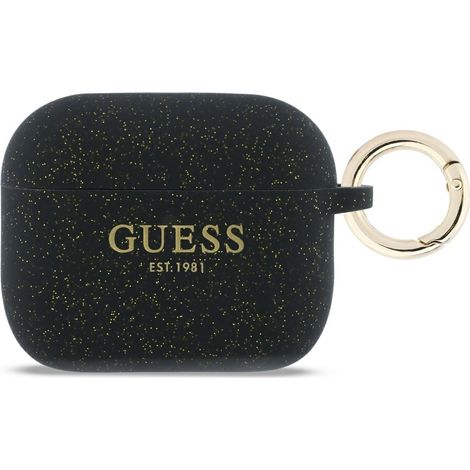 Custodia Guess in silicone con anello glitterato per AirPods Pro 3, nera. (1/4)