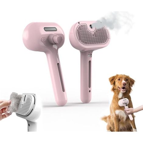 Brosse vapeur - Brosse brumisatrice pour animaux - Brosse de toilettage avec réservoir d'eau et bouton de vidange - Réduit la perte de poils et adoucit le pelage - Pelage sain - Pour poils libres et (1/5)