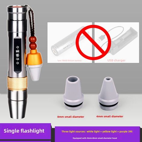 Lampe torche jade 3 sources lumineuses 395nm Lumière violette puissante Pour identification pierres brutes, bijoux jade, ambre, cire d'abeille Gemmologie (1/5)