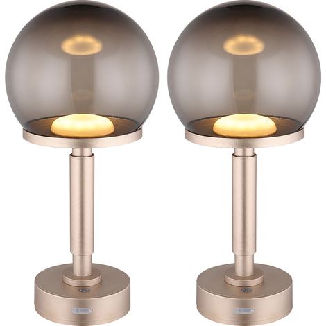 Lampada da tavolo LED dimmerabile ricaricabile lampada touch dimmer lampada da tavolo lampada da comodino, plastica champagne, color fumo, USB, 1W 18lm bianco caldo, H 31,5 cm