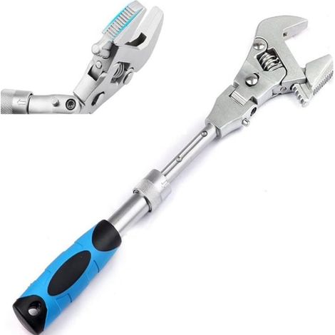 Clé à molette à tête flexible, clés à cliquet à tête creuse de 10 à 12 pouces avec tige d'extension rétractable et tête rotative à 180°. Clé à cliquet à tête flexible (1/5)