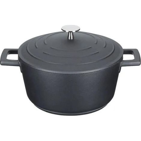 MasterClass Cazuela con Tapa, Mediana 4L/24 cm, Aluminio Fundido Ligero, Apta para Horno y Placa de Inducción, Negra (1/3)