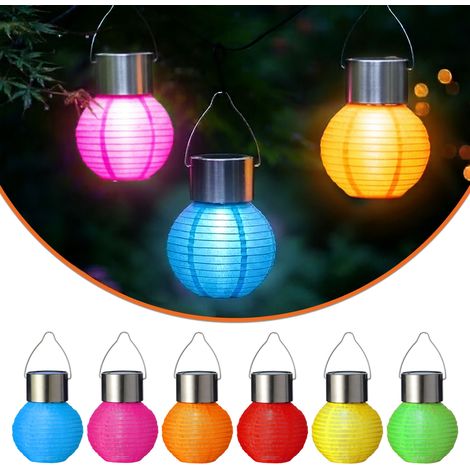 Solar Mini Nylon Lampion zum Hängen 10cm bunt - 6er Set - LED Laterne klein 6 Farben kalt weiß beleuchtet für Außen