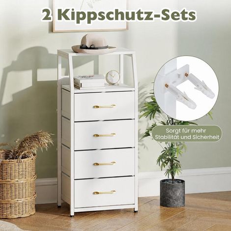 Meuble de rangement blanc en tissu, 4 tiroirs pliables, cadre métal, pour chambre et entrée (1/5)