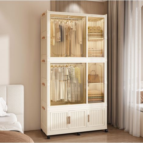 Armoire penderie modulaire 92x45x196 cm en polypropylène crème avec rangement (1/5)