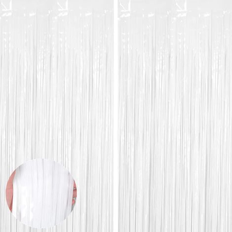 Lot de 2 Rideau Métallique, Franges Aluminium Blancs, Décoration Porte Fenêtre, Toile de Fond Fête, Anniversaire Mariage