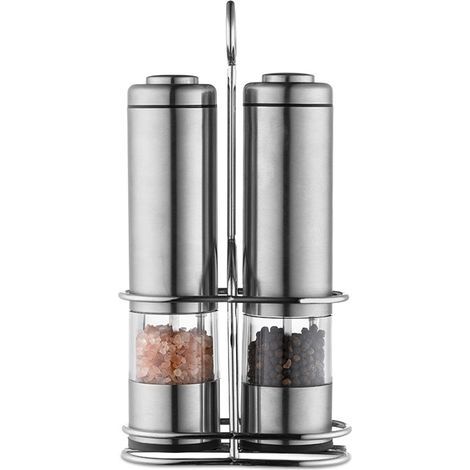 Moulin À Sel Et À Poivre Électrique - Acier Inoxydable Brossé - Broyeur En Céramique - Sans Fil - Pour Cuisine Et Extérieur - Lot De 2 (1/5)