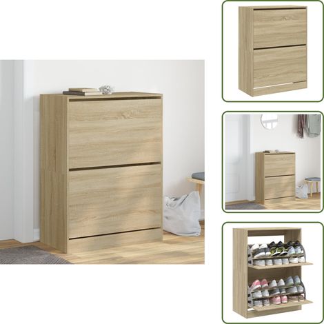 The Living Store Schuhschrank mit 2 Klappen Sonoma-Eiche 80x42x108 cm - Schuhausstattung - Schuhschrank - Schuhregal - Aufbewahrungssystem - Garderobe