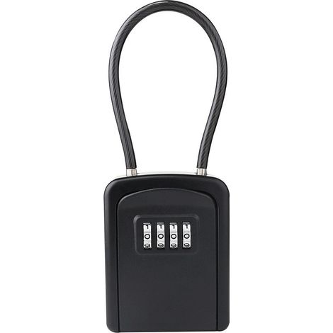 Caja de llaves de cable de acero, combinación de 4 dígitos, resistente al agua, para exteriores, almacenes, puertas, garajes y entradas de emergencia (negra)