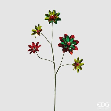 EDG Enzo De Gasperi Gerbera Metal Ramo x5 di Natale H 56 Cm Green Red