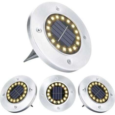 Lampe Solaire Extérieur,, 4 Pièces, 16 LED Blanc Chaud Spot Lumière Imperméable Acier Inoxydable Luminaire Au Sol Solaires pour Terrasse Cour Jardin Chemin Garage Allée Passerelle Decoration (1/4)