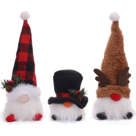 Conjunto de 3 adornos navideños de peluche con luces, gnomos suecos sin rostro, para mesa, chimenea o el hogar. (1/5)