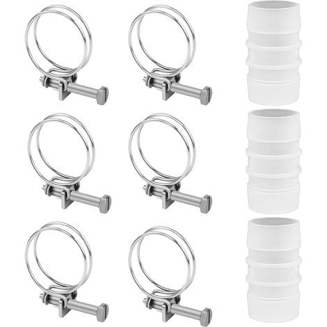 6 abrazaderas de manguera de acero inoxidable de 36-40 mm, abrazaderas de manguera ajustables, abrazaderas de manguera metálicas con 3 conectores para tuberías de agua. (1/5)