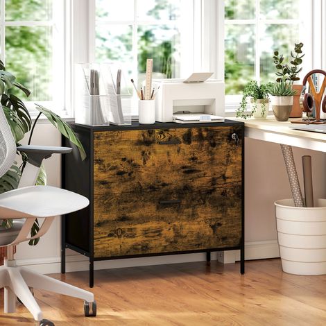 Cajonera de Oficina con 2 Cajones Cajonera para Archivadores con Cerradura y Carpetas Colgantes 80x39x73,5 cm Marrón (1/5)