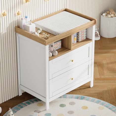 Cassettiera fasciatoio convertibile con piano rimovibile e cassetti 82x50x90 cm senza cuscino OKWISH (1/5)