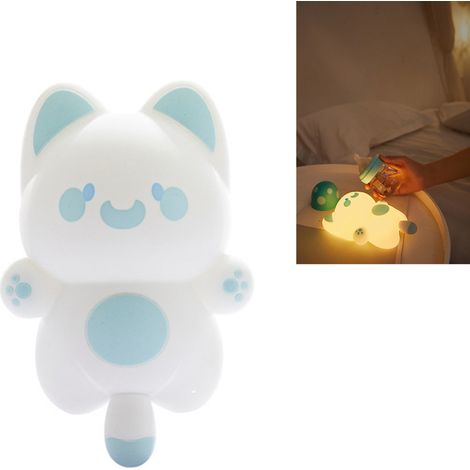 Veilleuse chat multicolore en silicone souple, 3 niveaux de luminosité, lampe de chevet pour chambre d'enfant, bleue (1/5)