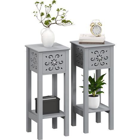 Set of Two Stylish Grey Floral Cut-Out Side Tables for Home Decor