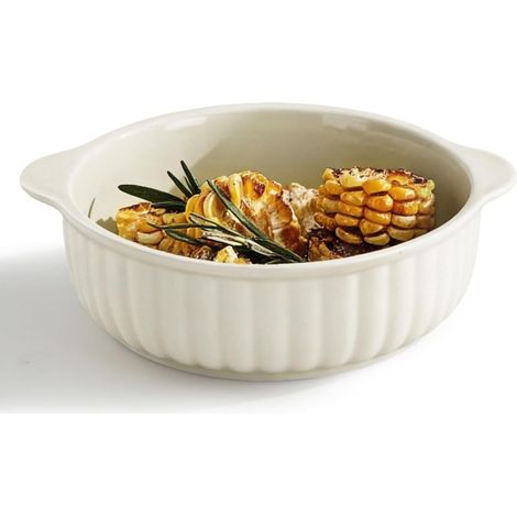 2 Pièces Plat Rond à Gratin en céramique Plats à Four en Céramique  16.35.5 cm Plat rond Céramique Carrés avec Poignées,pour Brûlée,Quiché,Tarte,Pasta(Jaune) (1/5)