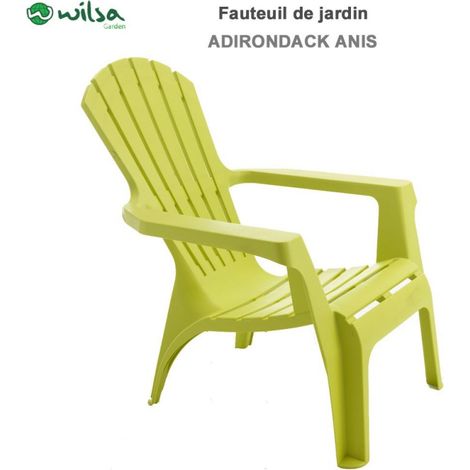Fauteuil Adirondack résine polypropylène – Confort empilable – Anti-UV – Dimensions H 85 x P 74 x L 81 cm – Couleur anis – Wilsa Garden