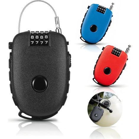 3 Cadenas Cable Extensibles Cadenas Code avec Câble d'Acier de 130 cm Verrouillage à Mot de Passe à 4 Chiffres, Compact et Portable, pour Vélos, Casques, Scooters, Rouge, Noir, Bleu (1/5)