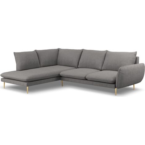 Canapé d'angle gauche 6 places en tissu structurel gris foncé (1/5)