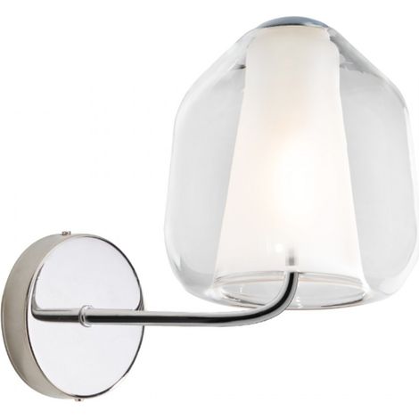 Applique moderna top light double skin 1176 a beta e27 led vetro lampada parete, finitura metallo cromo lucido, vetro trasparente