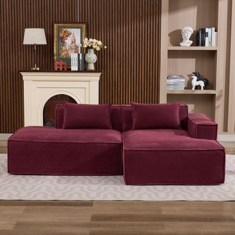 Divano in tessuto 233 cm rosso con 2 cuscini, struttura modulare e design moderno (1/5)