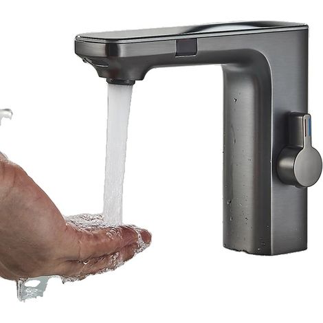 Robinet de salle de bain sans contact, haute durabilité, capteur mains libres, Gris Pistolet (1/2)