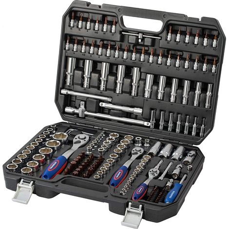 Workpro – Coffret cliquet et douilles 172 pièces – 3 clés à cliquet 1/4'', 3/8'', 1/2'' – Embouts en Cr-V – Boîte solide avec graduation claire (1/5)