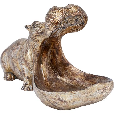 Design figura decorativa Hungry Hippo, bronzo, motivo animale, poggiaoggetti, portacaramelle, decorazione salotto, scrivania, scaffale, 17x15x27 cm (1/5)