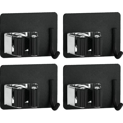 Broom Rack - Stainless Steel Wall Mounted Mop Holder - Self Adhesive No Drill - For Brooms Mops And Cleaning Tools - 1 Piece