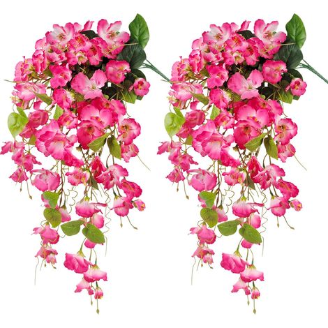 plantes artificielles suspendues pour extérieur imitation hibiscus longues vignes réalistes et résistantes aux UV porch patio Lot de 2 Rose (1/4)