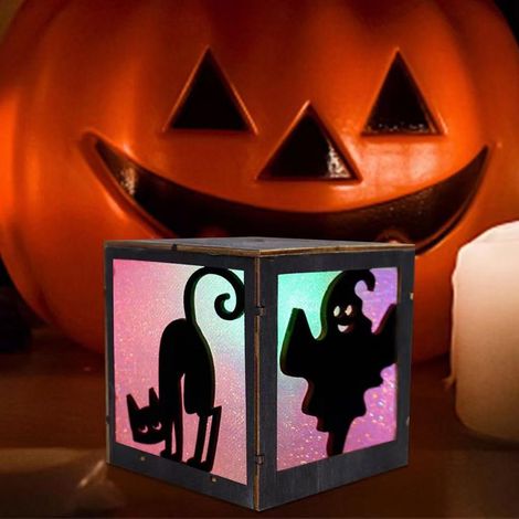 Décorations d'Halloween : Lumières citrouille en bois, lanternes fantômes et sorcières, décorations pour la maison et les fêtes. (1/3)