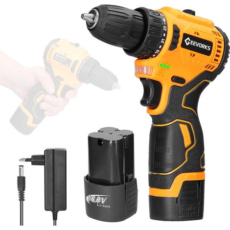 Perceuse-visseuse sans fil Geevorks 16,8 V, moteur sans balais, tournevis électrique avec variateur de vitesse pour usage domestique
