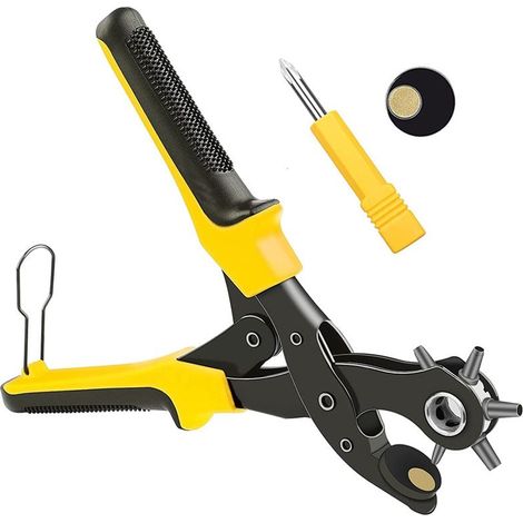 Lochzange für Leder und Gürtel, 2 mm – 4,5 mm. Für Schuhe, Karten, Bastelarbeiten, Segeltuch, Taschen – Ahle mit gelbem Griff (1/5)