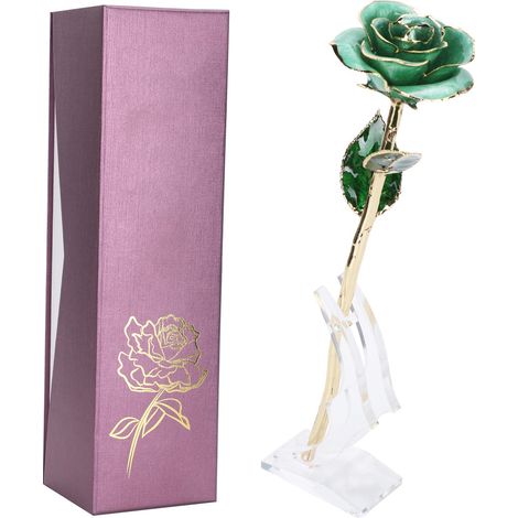 Rose trempée dans l'or 24 carats, cadeau créatif pour la Saint-Valentin, décoration de mariage et socle (1/5)