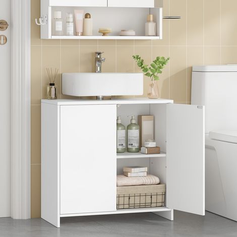 Meuble sous Lavabo, Meuble de Salle de Bain, 2 Portes, Étagère Réglable, Espace de Rangement Pratique, Indépendant, Style Minimaliste Moderne. (1/5)