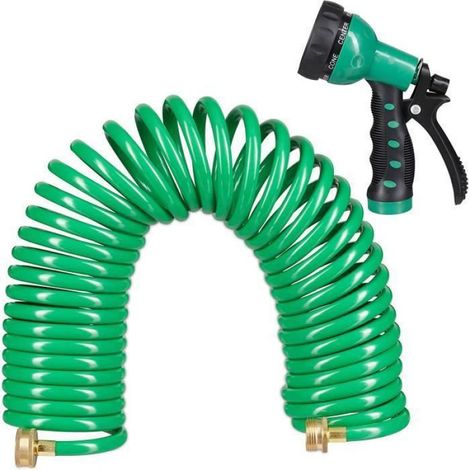Tuyau d’arrosage Spirale - Marque - Modèle - Longueur jusqu’à 10m - Pistolet réglable 7 modes - Vert vert vert TUYAUX DE CHICHA (1/4)