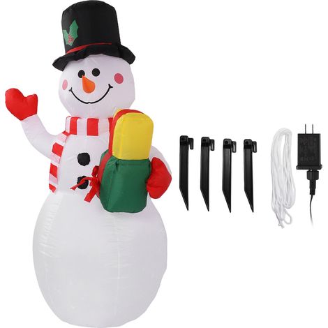Bonhomme de neige gonflable de Noël de 1,5 m, lumineux et coloré, avec corde coupe-vent et gonflage automatique (100-240 V, prise US). (1/5)