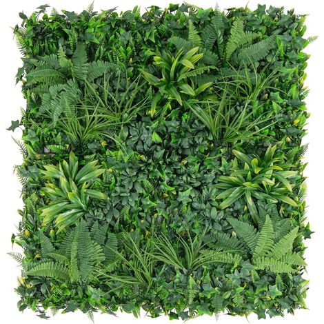 GOPLUS 4 Panneaux de Buis Artificiels 50x50 cm, Plante Topiaire avec Feuilles Diverses, Mur de Verdure Protégé du Soleil, Panneaux de Fond pour Jardin, Cour, et Décoration Intérieure (1/5)
