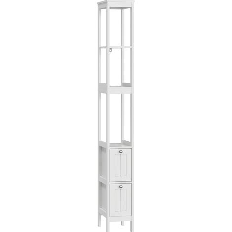 Mueble de baño estrecho blanco de MDF con 2 cajones y 3 estantes 20 x 30 x 161 cm (1/5)