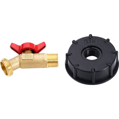 Adapter für einen 275- bis 330-Gallonen-Wasserspeichertank mit 2 Messing-Rohrventilen
