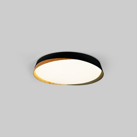 Plafonnier LED rond CCT 24W - Effet bois - ø40cm - IP22 - Noir (1/5)