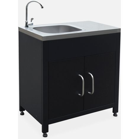 Módulo cocina exterior de acero con fregadero de 80cm (1/5)