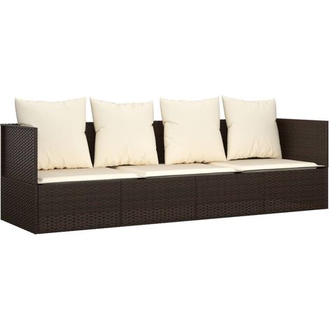 Divano da esterno 203 x 58 x 56 cm con cuscini marroni resina intrecciata 020012017