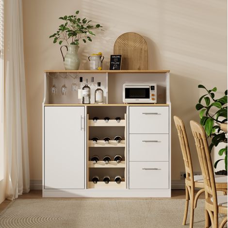 MEUBLIV Buffet 120x40x121 cm blanc – LED, prises, range-verres et rangement modulable (1/5)