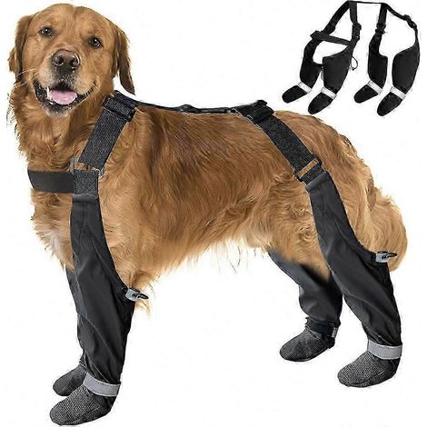 Bottes de pluie imperméables pour chien avec bretelles, grandes bottes d'hiver pour la protection des pattes (taille L). (1/5)