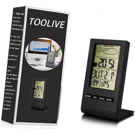 Wireless Weather Station, Indoor/Outdoor Thermometer, Hygrometer, Barometer, Digital Alarm Clock with Outdoor Sensor, Time, Date, Day, and Moon Phase Display (Black) (1/3)