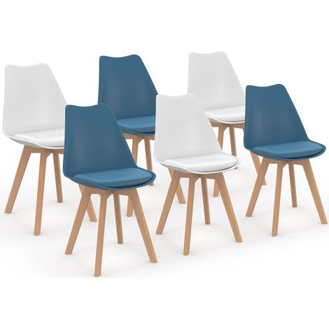Set von 6 skandinavischen Stühlen SARA mix color Entenblau x3 und Weiß x3 (1/5)